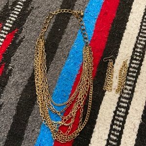 Trendy chain stack necklace with earrings